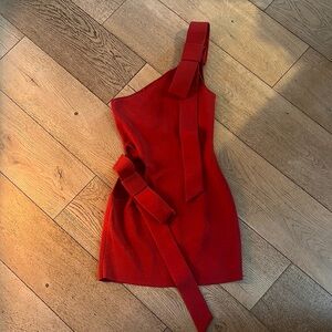 cult gaia Elegant Red One-Shoulder Dress